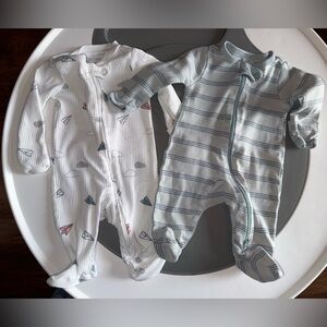 Carter's White and Blue Kids Footies, Ribbed, Striped, Paper Airplane